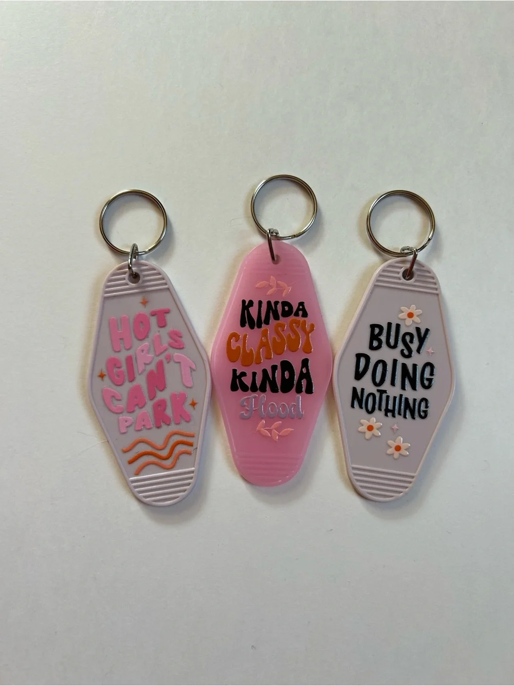 Set of 3 Sassy Girlhood Quote Retro Motel Keychains Custom Gift